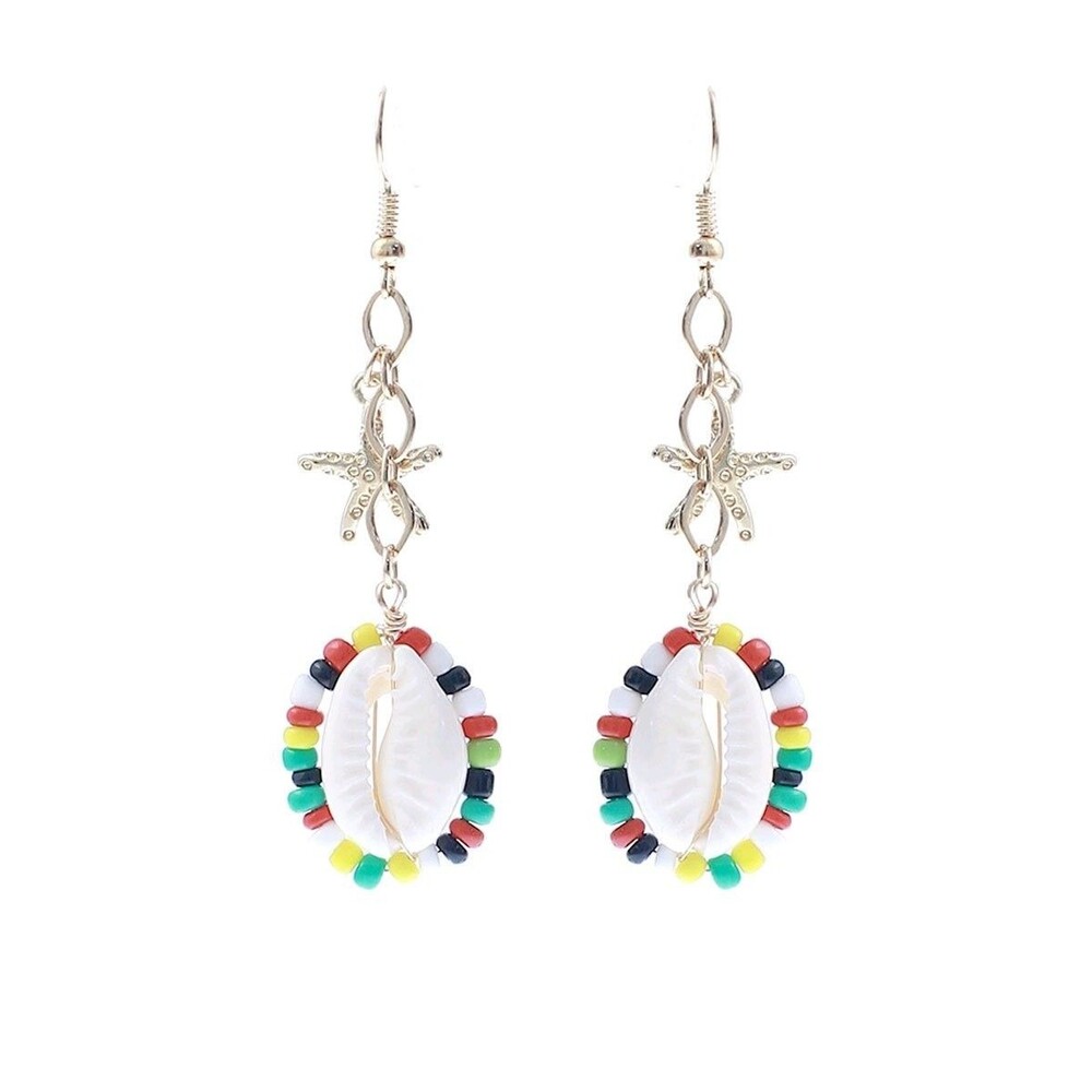 Crystal Avenue Cowrie Shell Beaded Dangle Earrings Starfish Boho Beach Jewelry